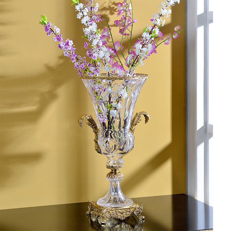 SWAN luxury home decor brass crystal flower vase